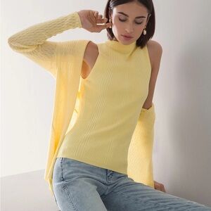 White House Black Market Yellow Sleeveless Mock Neck Sweater Tank Top Size M